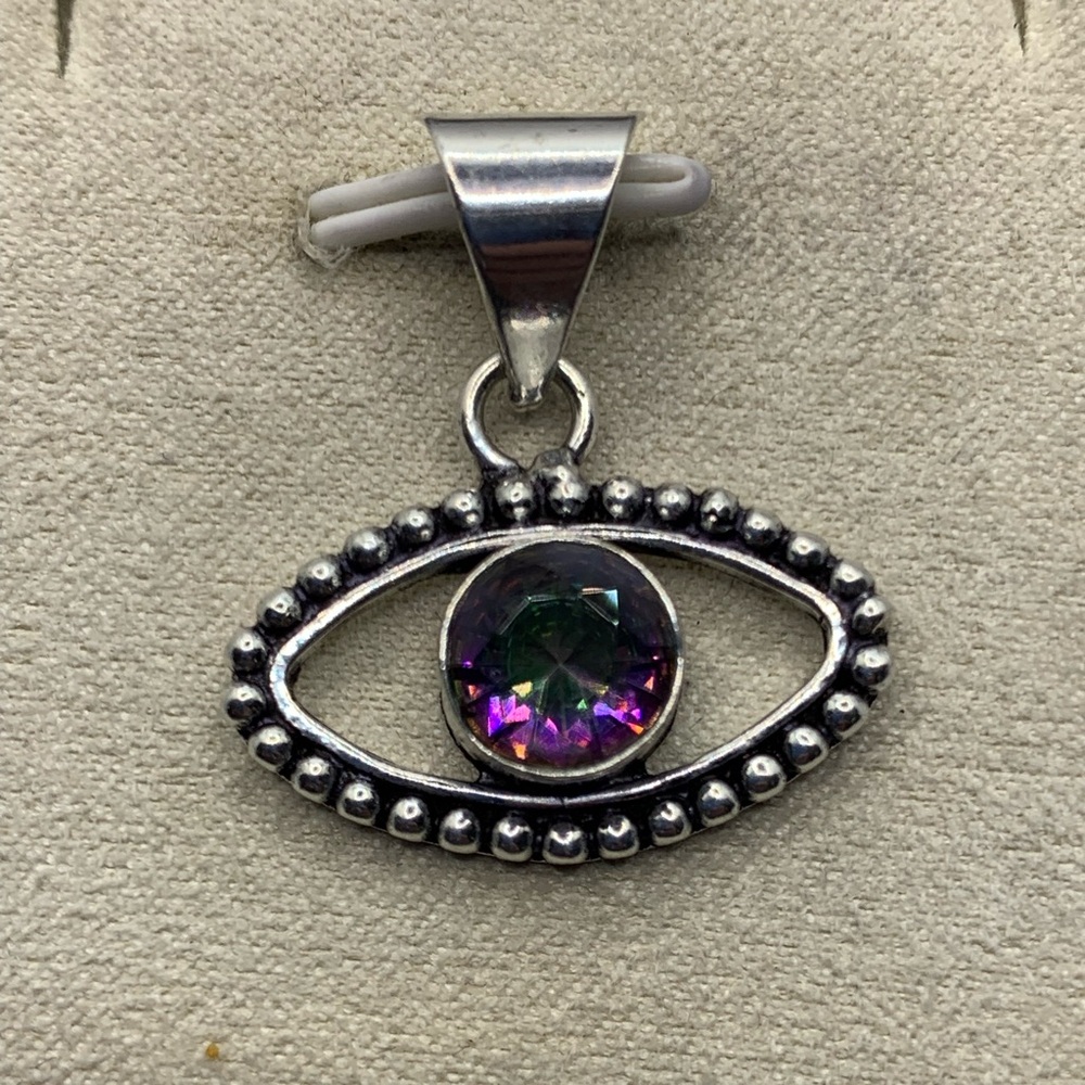 Mystic Topaz Lucky “Evil Eye” Pendant! .925 Sterling Silver Overlay, Handmade! - Picture 11 of 16